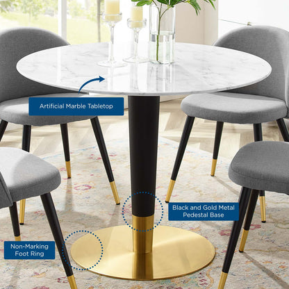 Zinque 40" Artificial Marble Dining Table, Artificial Marble, Metal Steel, Gold White, 20897