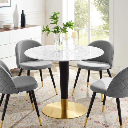 Zinque 40" Artificial Marble Dining Table, Artificial Marble, Metal Steel, Gold White, 20897
