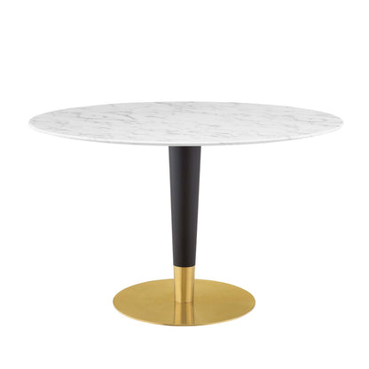 Zinque 47" Artificial Marble Dining Table, Artificial Marble, Metal Steel, Gold White, 20898