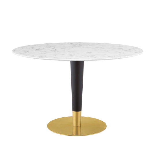 Zinque 47" Artificial Marble Dining Table, Artificial Marble, Metal Steel, Gold White, 20898