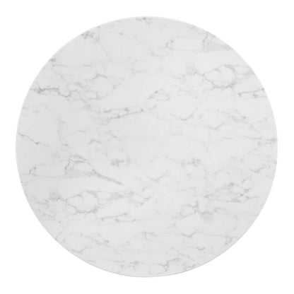 Zinque 47" Artificial Marble Dining Table, Artificial Marble, Metal Steel, Gold White, 20898