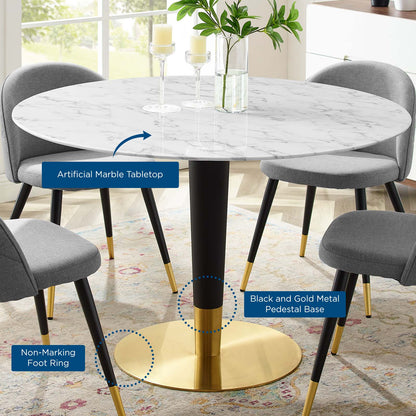 Zinque 47" Artificial Marble Dining Table, Artificial Marble, Metal Steel, Gold White, 20898