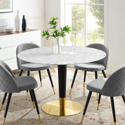 Zinque 47" Artificial Marble Dining Table, Artificial Marble, Metal Steel, Gold White, 20898