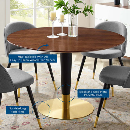 Zinque 47" Dining Table, Wood, Metal Steel, Gold Brown Brown Walnut, 20899
