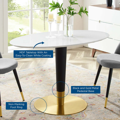 Zinque 48" Oval Dining Table, Wood, Metal Steel, Gold White, 20900