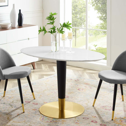 Zinque 48" Oval Dining Table, Wood, Metal Steel, Gold White, 20900