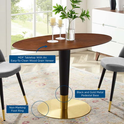 Zinque 48" Oval Dining Table, Wood, Metal Steel, Gold Brown Brown Walnut, 20901