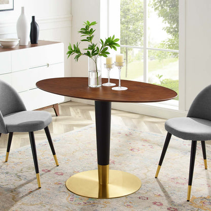 Zinque 48" Oval Dining Table, Wood, Metal Steel, Gold Brown Brown Walnut, 20901