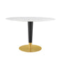 Zinque 48" Oval Artificial Marble Dining Table, Artificial Marble, Metal Steel, Gold White, 20902