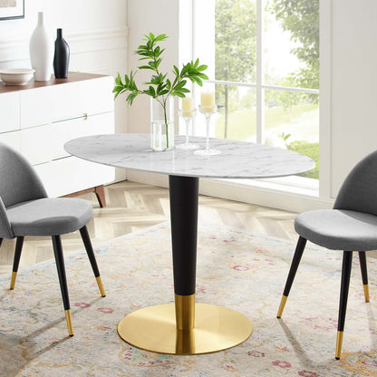 Zinque 48" Oval Artificial Marble Dining Table, Artificial Marble, Metal Steel, Gold White, 20902