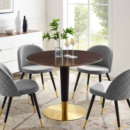 Zinque 40" Dining Table, Wood, Metal Steel, Gold Dark Brown Brown Walnut, 20903