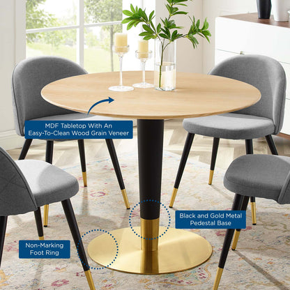 Zinque 40" Dining Table, Wood, Metal Steel, Gold Brown Natural, 20904