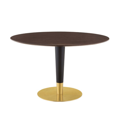 Zinque 47" Dining Table, Wood, Metal Steel, Gold Dark Brown Brown Walnut, 20905