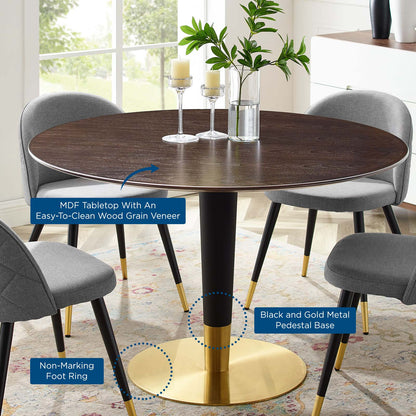 Zinque 47" Dining Table, Wood, Metal Steel, Gold Dark Brown Brown Walnut, 20905