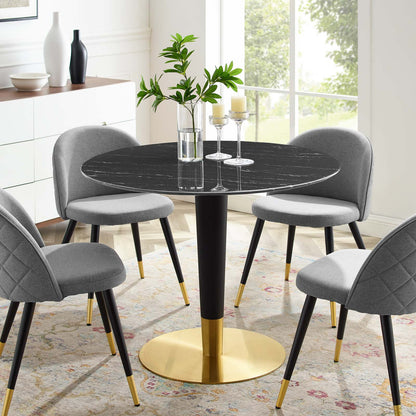 Zinque 40" Artificial Marble Dining Table, Artificial Marble, Metal Steel, Gold Black, 20907