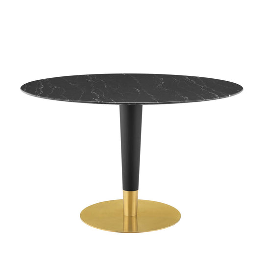 Zinque 47" Artificial Marble Dining Table, Artificial Marble, Metal Steel, Gold Black, 20908