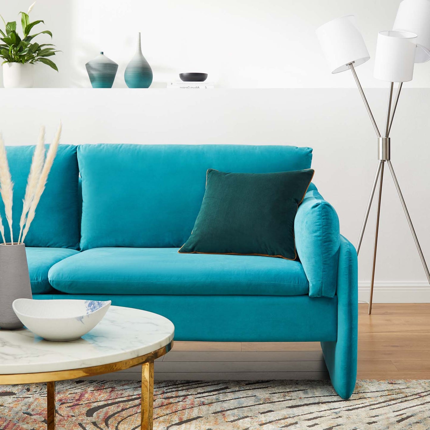 Indicate Performance Velvet Sofa, Velvet, Blue, 23304