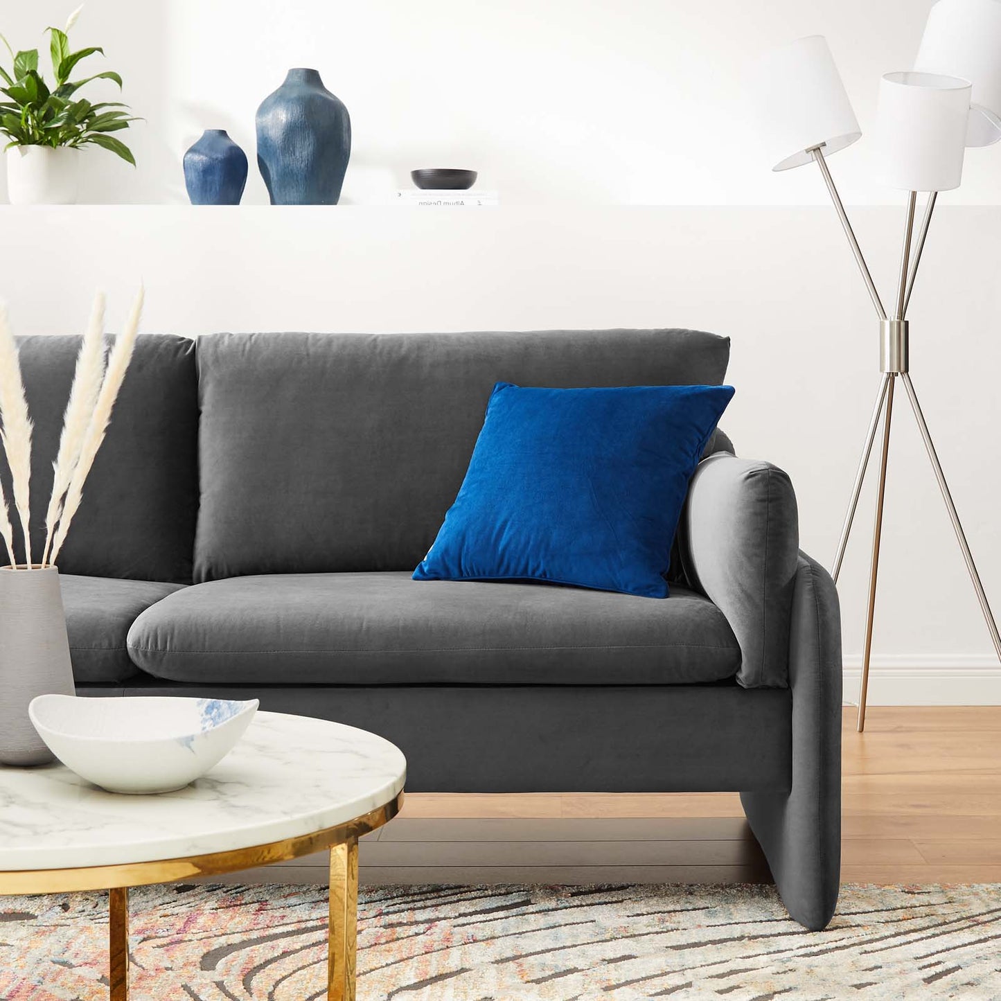 Indicate Performance Velvet Sofa, Velvet, Dark Grey Gray, 23305