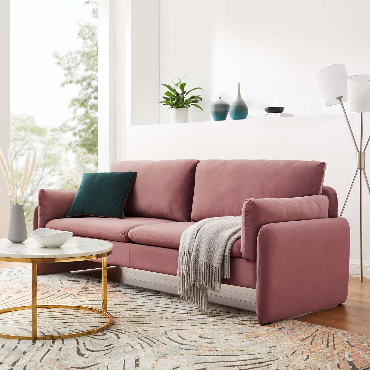 Indicate Performance Velvet Sofa, Velvet, Pink, 23307