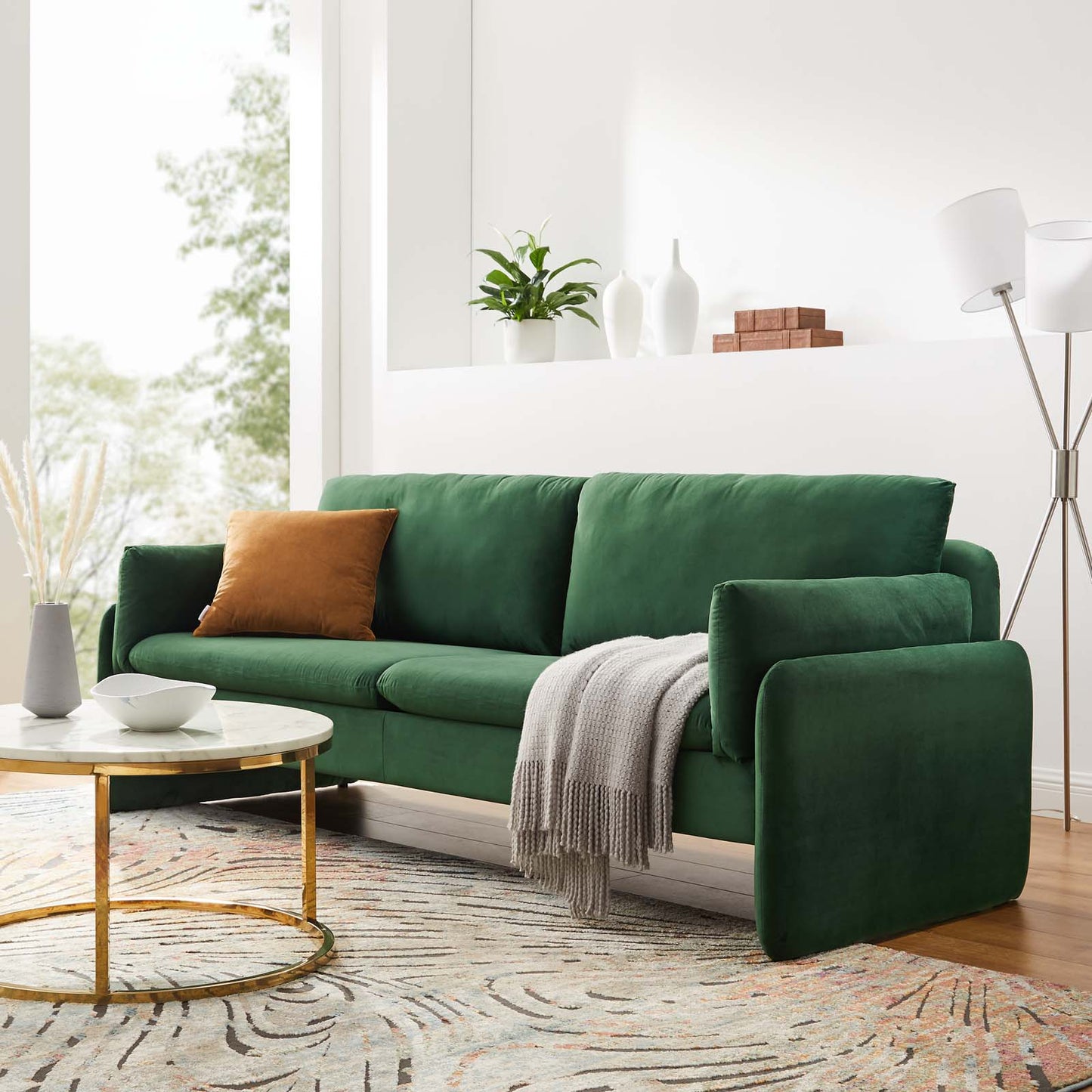 Indicate Performance Velvet Sofa, Velvet, Green, 23308