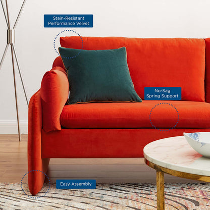 Indicate Performance Velvet Sofa, Velvet, Orange, 23310