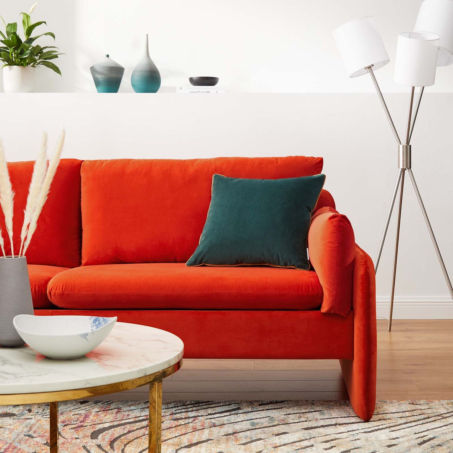 Indicate Performance Velvet Sofa, Velvet, Orange, 23310