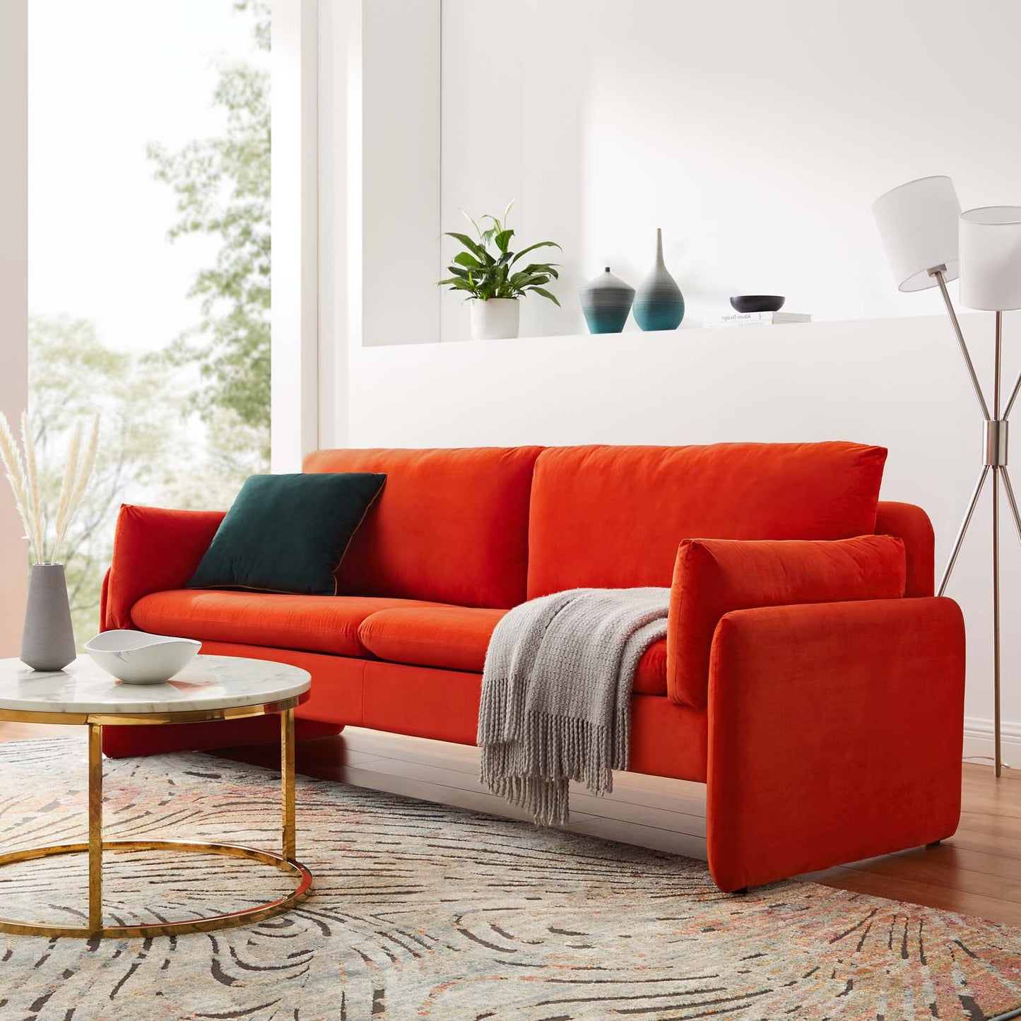 Indicate Performance Velvet Sofa, Velvet, Orange, 23310