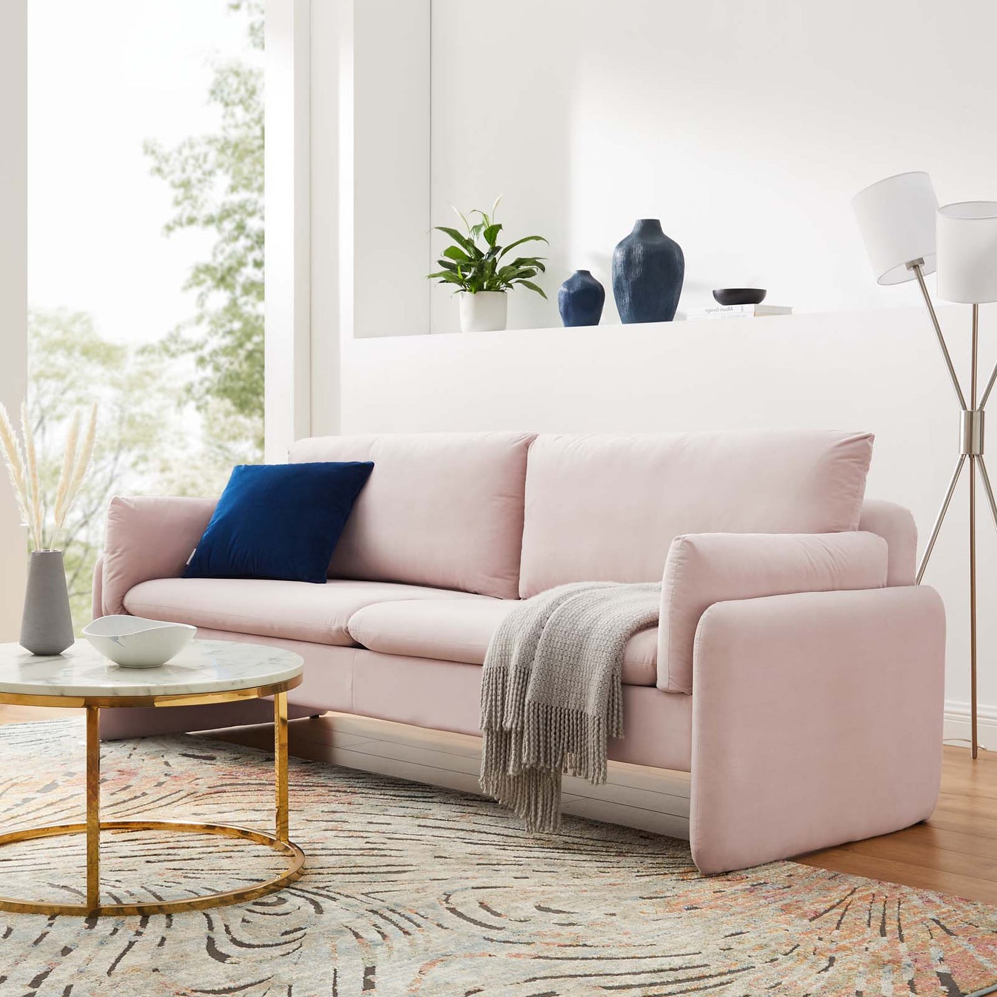 Indicate Performance Velvet Sofa, Velvet, Pink, 23311