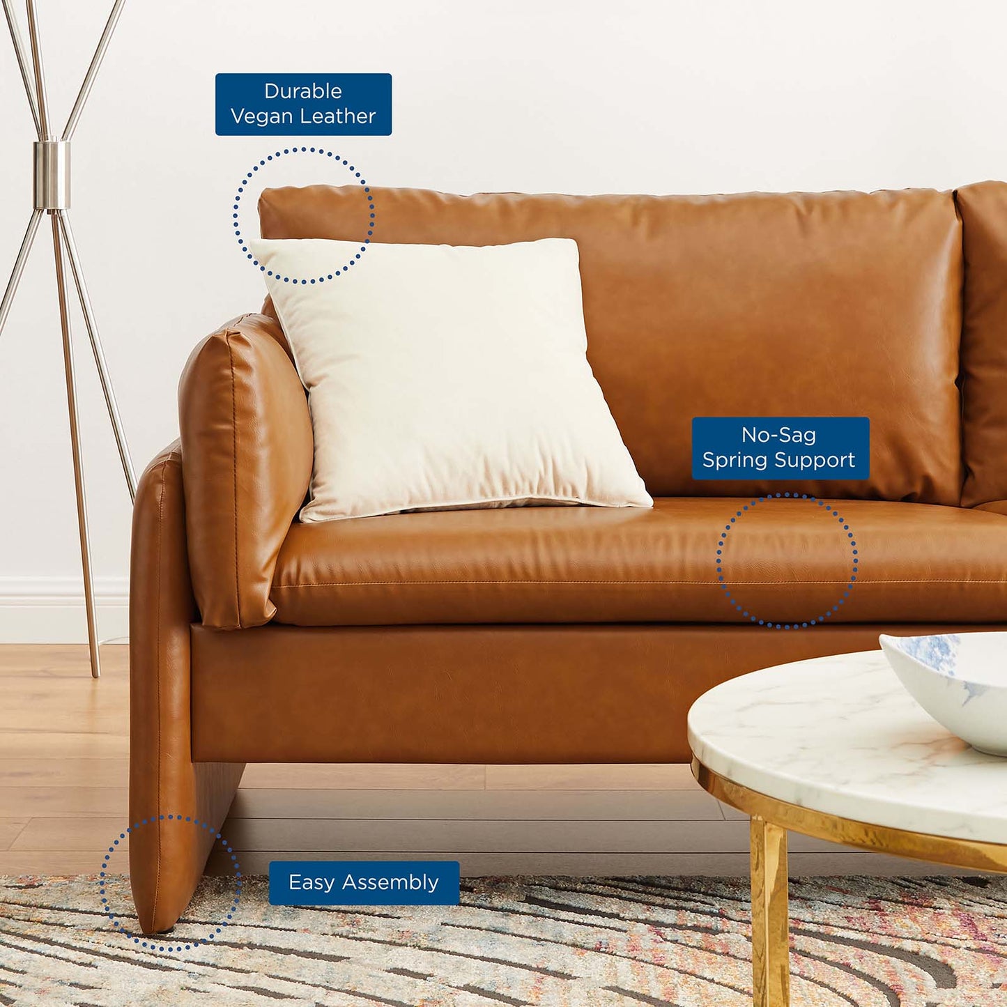 Indicate Vegan Leather Sofa, Faux Vegan Leather, Tan, 23312