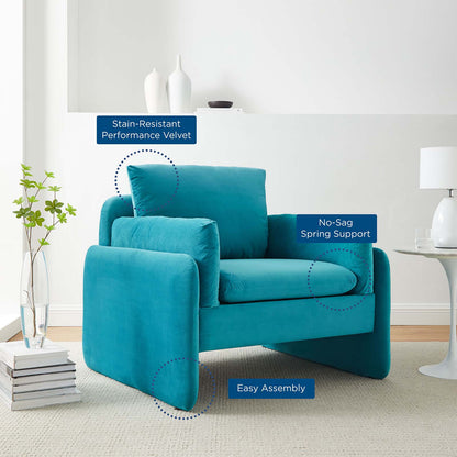 Indicate Performance Velvet Armchair, Velvet, Blue, 23313
