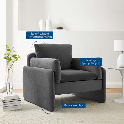 Indicate Performance Velvet Armchair, Velvet, Dark Grey Gray, 23314