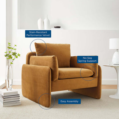 Indicate Performance Velvet Armchair, Velvet, Brown, 23315