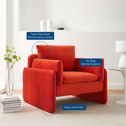 Indicate Performance Velvet Armchair, Velvet, Orange, 23319