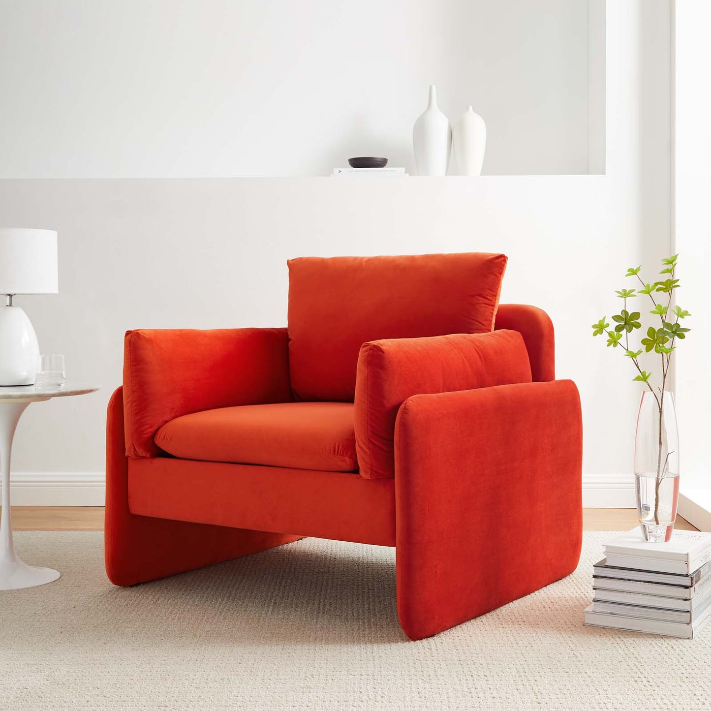 Indicate Performance Velvet Armchair, Velvet, Orange, 23319