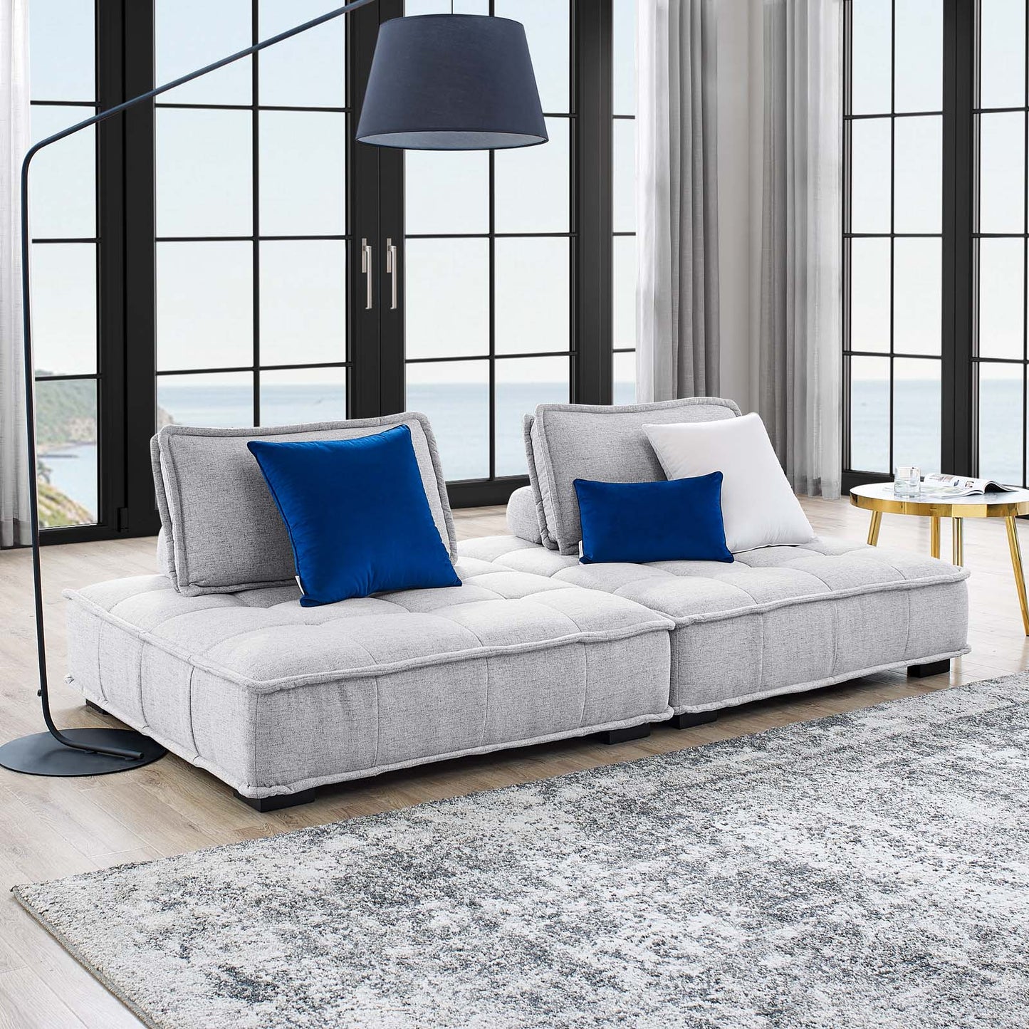 Saunter Tufted Fabric Fabric 2-Piece Loveseat, Fabric, Light Grey Gray, 23606