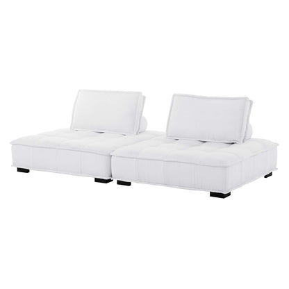 Saunter Tufted Fabric Fabric 2-Piece Loveseat, Fabric, White, 23607
