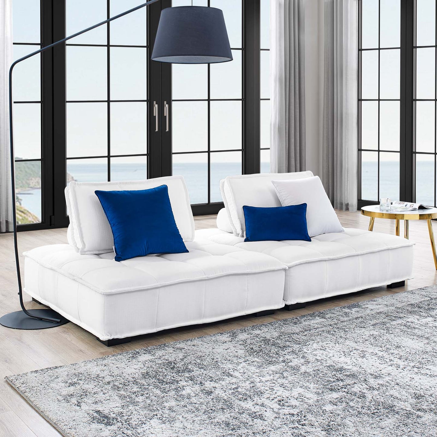 Saunter Tufted Fabric Fabric 2-Piece Loveseat, Fabric, White, 23607
