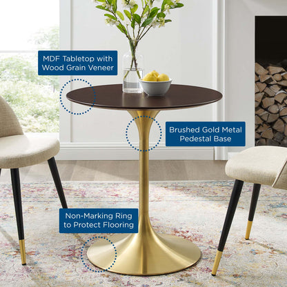 Lippa 28" Wood Dining Table, Wood, Gold Dark Brown Brown Walnut, 20910