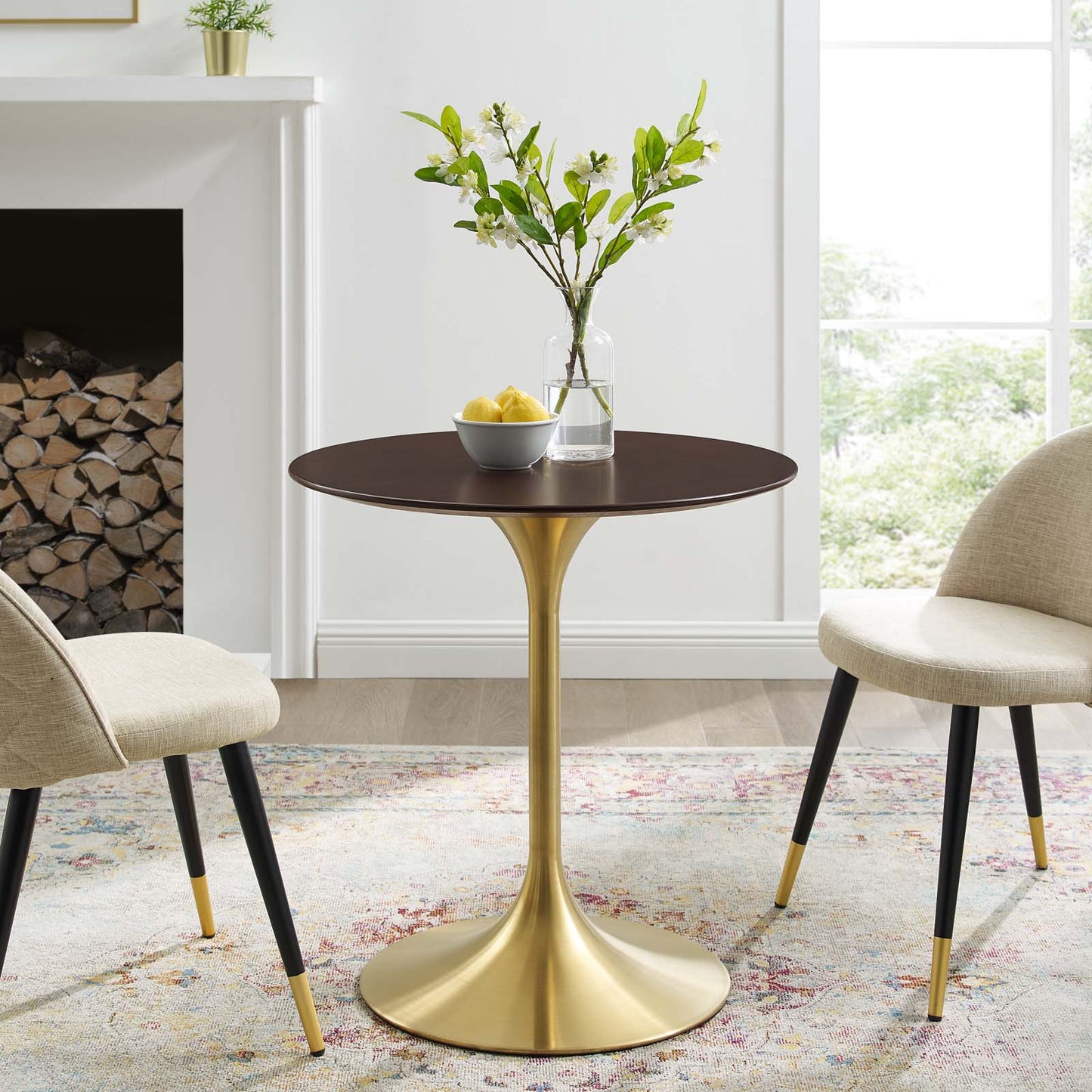 Lippa 28" Wood Dining Table, Wood, Gold Dark Brown Brown Walnut, 20910