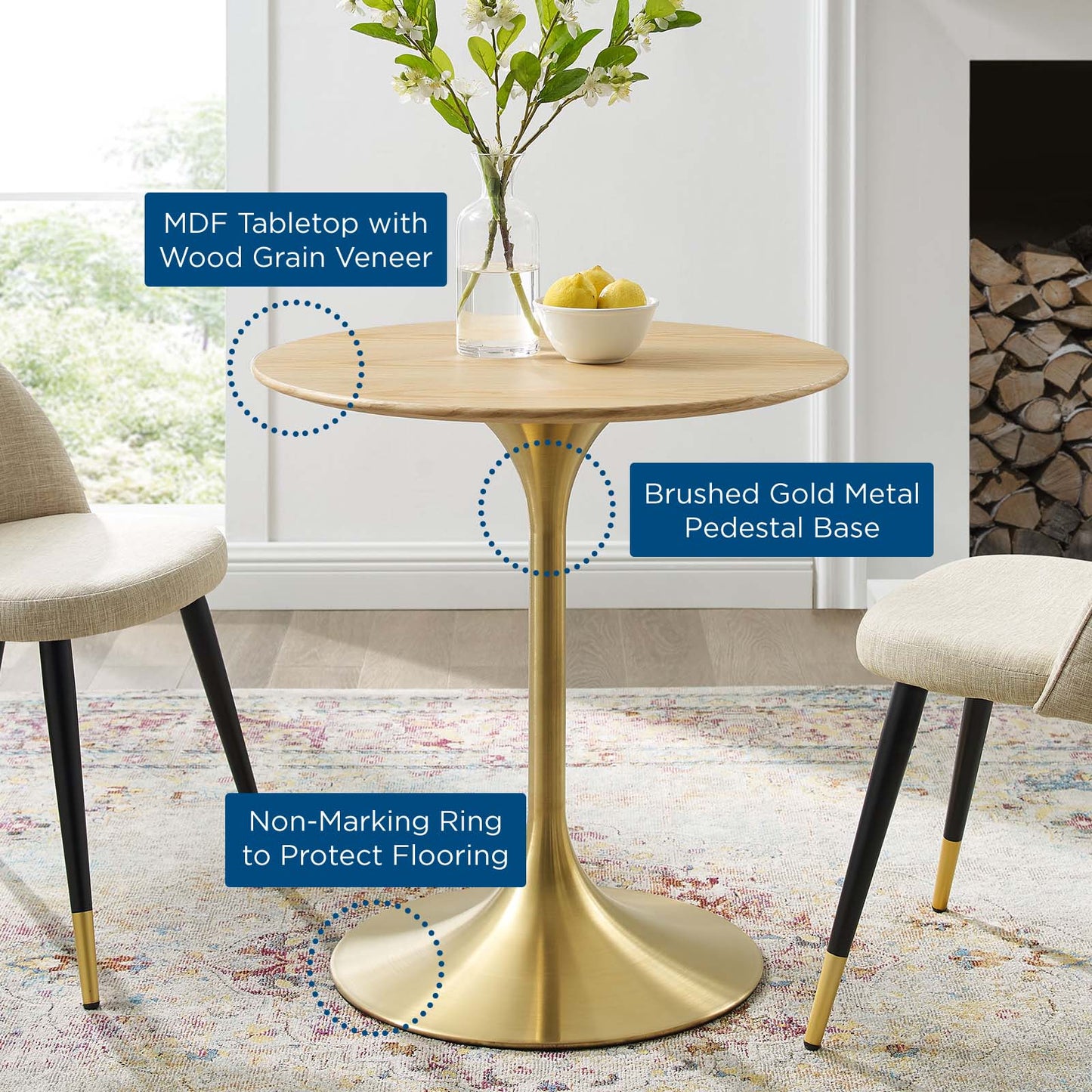 Lippa 28" Wood Dining Table, Wood, Gold Brown Natural, 20911