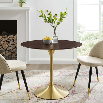Lippa 36" Wood Dining Table, Wood, Gold Dark Brown Brown Walnut, 20912