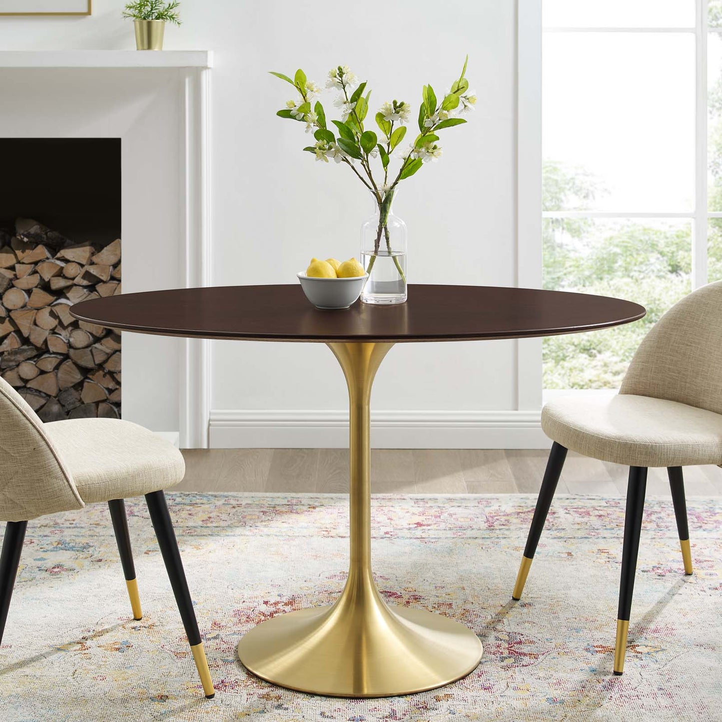 Lippa 48" Oval Wood Dining Table, Wood, Gold Dark Brown Brown Walnut, 20914