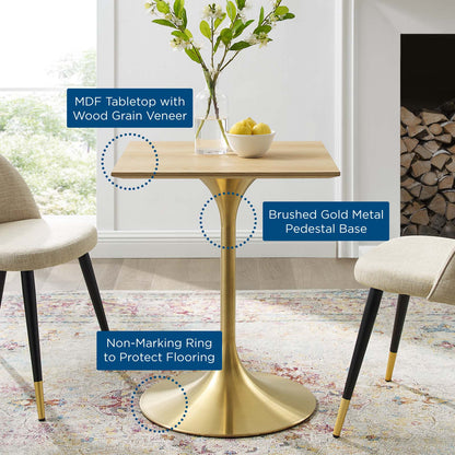 Lippa 24" Square Wood Dining Table, Wood, Gold Brown Natural, 20917