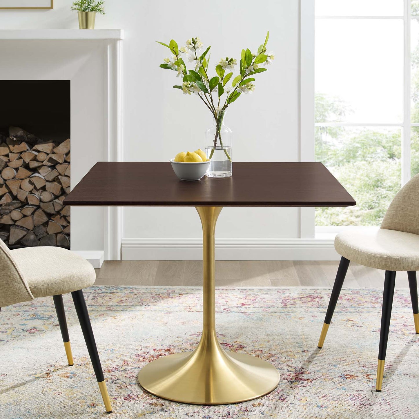 Lippa 36" Square Wood Dining Table, Wood, Gold Dark Brown Brown Walnut, 20920