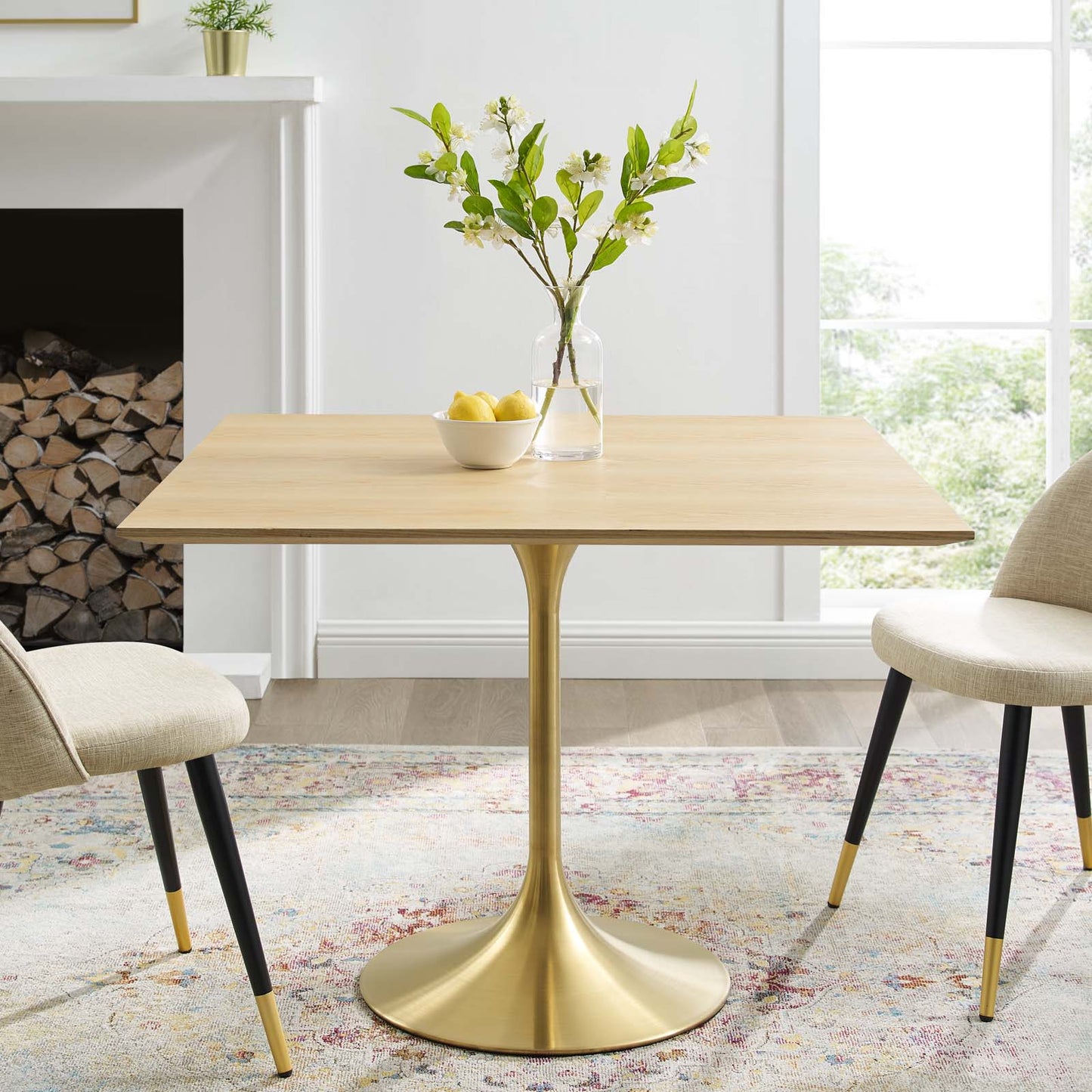 Lippa 36" Square Wood Dining Table, Wood, Gold Brown Natural, 20921