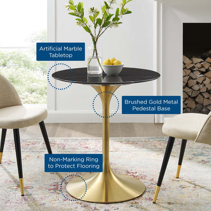 Lippa 28" Artificial Marble Dining Table, Artificial Marble, Metal Steel, Gold Black, 20922