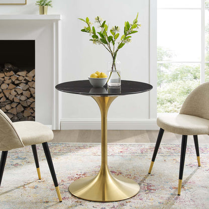 Lippa 28" Artificial Marble Dining Table, Artificial Marble, Metal Steel, Gold Black, 20922
