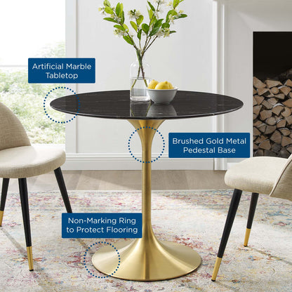 Lippa 36" Artificial Marble Dining Table, Artificial Marble, Metal Steel, Gold Black, 20923
