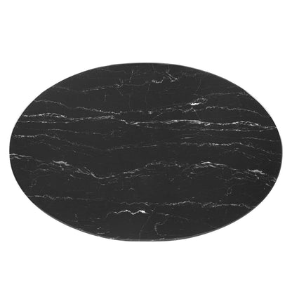 Lippa 42" Oval Artificial Marble Dining Table, Artificial Marble, Metal Steel, Gold Black, 20924