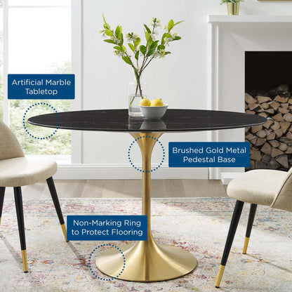 Lippa 48" Oval Artificial Marble Dining Table, Artificial Marble, Metal Steel, Gold Black, 20925
